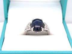 Darling 6.59CTS Cabochon-Cut Blue Sapphire & Diamond Ring in Sterling Silver