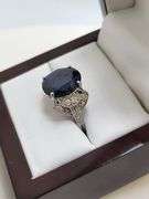 Very fine Black diamond 7.54 ctw with diamond accent set in silver ring, EGL certified