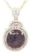 Exquisite Massive 35.78CTS Oval Cabochon-Cut Star Ruby & 2.64CTW Sapphire Pendant Necklace in 14K Go