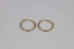 10k Yellow Gold Fancy Diamond Cut Hoop Earrings 30mm