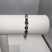 18 Kt White Gold Plated Lab Simulated 17 Ctw Pink Sapphire Princess Cut Bracelet