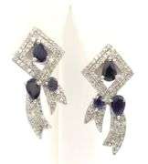 Amazing 2.00CTW Blue Sapphire & Diamond Earrings in 14K White Gold Over Sterling Silver