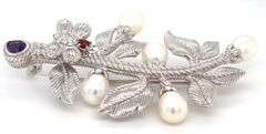 925 Sterling silver Judith Ripka fresh water pearl, amethyst and garnet brooch