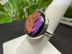 Sterling Silver 925 One of a Kind Dichroic Glass Ring Size 6.5