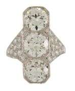 Vintage 5.75ctw European Diamond Art Deco Three Stone Ring in Platinum and Palladium