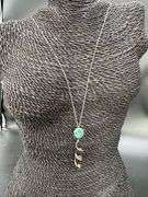 Persian Turquoise Pendant with Freshwater Pearl 18k Gold over Oxidized 925 Sterling Silver 24" Neckl