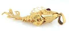 Wonderful 18K YG Italian Made Fish Pendant with Ruby Eyes