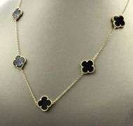 925 Sterling silver 5 clover black onyx link necklace