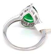 Pear shaped green and white round cut cubic zirconia ring in 925 sterling silver