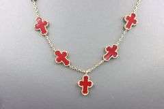 925 Sterling silver coral cross link necklace