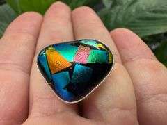 Sterling Silver 925 One of a Kind Dichroic Glass Ring Size 8