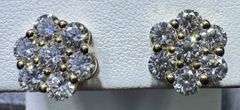 14K Yellow Gold Round Brilliant Cut Diamond Cluster Earrings of 2.60 CT