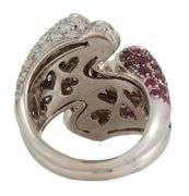 1.90ctw Ruby and 2.20ctw Pave Diamond Heart Shaped Bypass Ring in 18K