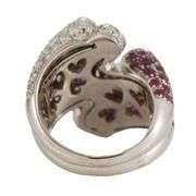 1.90ctw Ruby and 2.20ctw Pave Diamond Heart Shaped Bypass Ring in 18K