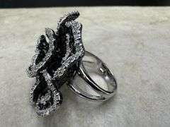 White CZ Vintage Antiqued Filigree Flower Ring Sterling Silver Band Size 8