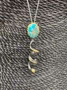 Persian Turquoise Pendant with Freshwater Pearl 18k Gold over Oxidized 925 Sterling Silver 24" Neckl