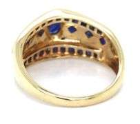 14kt Yellow gold oval and round sapphire and diamond accent wide band