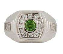 Gents 0.60ct Demantoid Garnet and 0.70ctw Diamond Frame Signet Ring in 18K