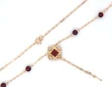 14kt Yellow gold garnet station lariat necklace