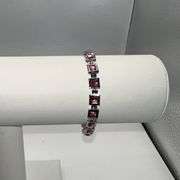 18 Kt White Gold Plated Lab Simulated 17 Ctw Pink Sapphire Princess Cut Bracelet