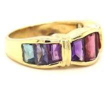 18kt Yellow gold multi color stone wave ring