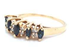 14kt Yellow gold marquise sapphire and diamond 5 stone ring