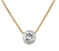 14kt Yellow gold 0.50ct bezel set diamond pendant on chain