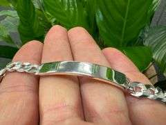 Sterling Silver Flat Diamond-Cut Curb ID Bracelet Chain 7.8mm Solid 925 Italy New 7"