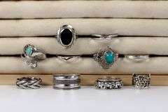 Sterling Silver .925 Curated Lot of 10 Rings Various Sizes & Styles