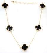 925 Sterling silver 5 clover black onyx link necklace