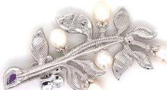 925 Sterling silver Judith Ripka fresh water pearl, amethyst and garnet brooch