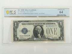 1928 One Dollar Silver Certificate Funny Back, PCGS 64
