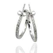 18K(750) Solid White Gold Natural Diamond Hoop Earrings