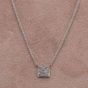 18K(750) White Gold Natural Diamond Square Shape Pendant Necklace with Chain