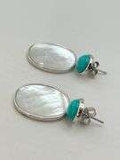 925 Sterling Silver Dangle Earrings Featuring Blue Top Stone And MOP Drop Earrings