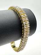 14 Kt Yellow Gold Plated 2 Row Simulated Diamond Tennis Bracelet