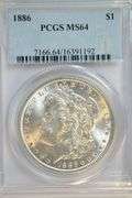 Frosty-white near Gem BU 1886 Morgan Silver Dollar. PCGS MS64