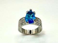 14 Kt White Gold Plate 3.5 Ct Simulated Blue Diamond Ring