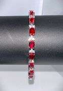 18 Kt White Gold Plated Lab Simulated 16.5 Cttw Red Ruby Diamond Tennis Bracelet
