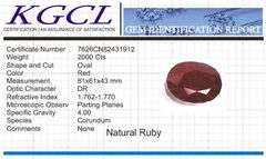 Magnificent Certified Museum Size 2000 Ct Natural Red Ruby Solitaire