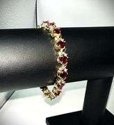 Gold Plated Lab Simulated 16.5 Cttw Red Ruby Diamond Tennis Bracelet