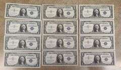 3 Lots Of 4 (12 Notes Total) Consecutive Silver Certificates, UNC