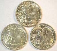3 Gem BU 1942 Walking Liberty Half Dollars Flashy