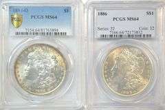 Pair of near Gem BU PCGS MS64 Morgan Silver Dollars, 1884-O & 1886