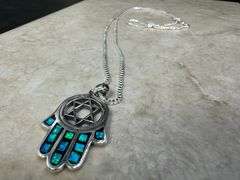 Sterling Silver Mosaic Hamsa Pendant Hand of God Star of David Jewish Charm 925