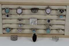 Sterling Silver Ring Assortment Various Sizes & Styles (20 Ring Lot)