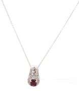 14kt White gold oval tourmaline and diamond pendant on chain
