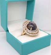 Breathtaking Huge 22.27CTS Round Cabochon-Cut Star Ruby & 1.95CTW Round Colorless Sapphire Ring in 1