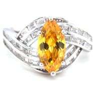 925 Sterling silver marquise yellow cubic zirconia ring