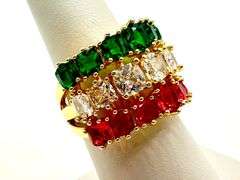 Sparkling 12.5 Ctw Simulated Diamond Ruby and Emerald Ring 14 Kt Gold Plated Ring